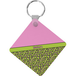 Pink & Lime Green Leopard Diamond Plastic Keychain w/ Name or Text