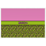 Pink & Lime Green Leopard Laminated Placemat w/ Name or Text