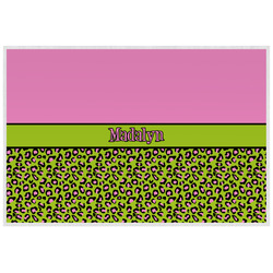 Pink & Lime Green Leopard Laminated Placemat w/ Name or Text