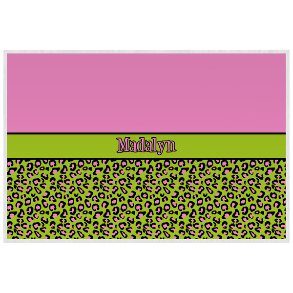 Custom Pink & Lime Green Leopard Laminated Placemat w/ Name or Text