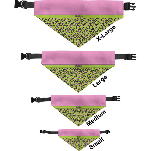Pink & Lime Green Leopard Pet Bandana Sizes