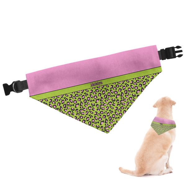 Custom Pink & Lime Green Leopard Dog Bandana (Personalized)