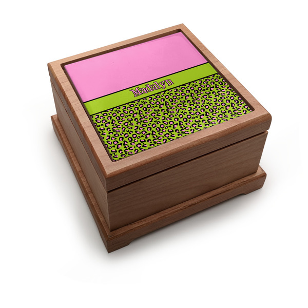 Custom Pink & Lime Green Leopard Pet Urn w/ Name or Text