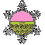 Pink & Lime Green Leopard Vintage Snowflake Ornament (Personalized)