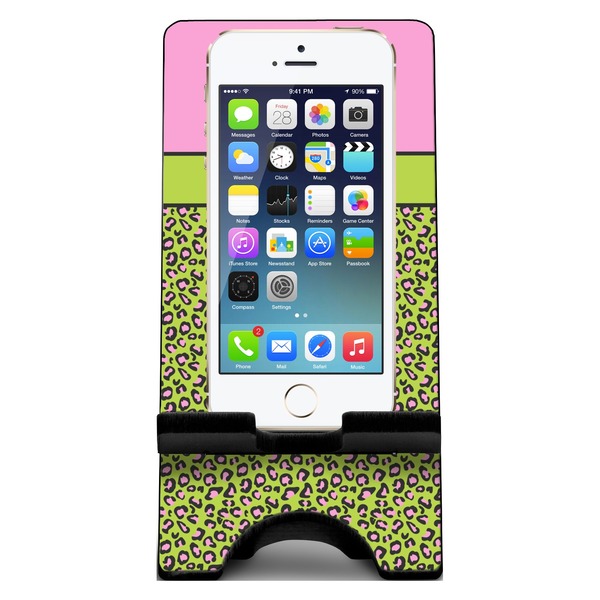 Pink & Lime Green Leopard Phone Stand w/ Phone