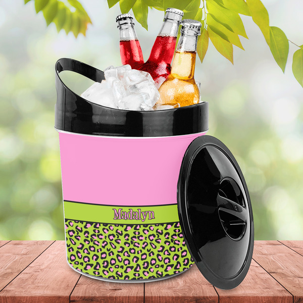Pink & Lime Green Leopard Plastic Ice Bucket - LIFESTYLE