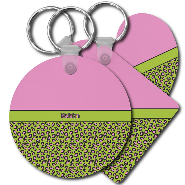 Custom Pink & Lime Green Leopard Plastic Keychain (Personalized)