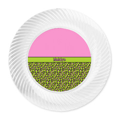 Pink & Lime Green Leopard Plastic Party Dinner Plates - 10" (Personalized)