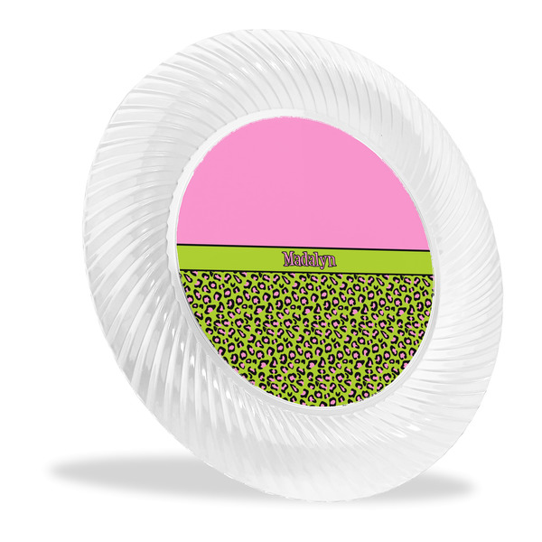 Custom Pink & Lime Green Leopard Plastic Party Dinner Plates - 10" (Personalized)