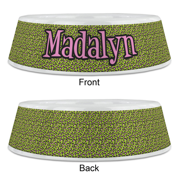 Pink & Lime Green Leopard Plastic Pet Bowls - Large - APPROVAL