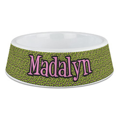 Pink & Lime Green Leopard Plastic Dog Bowl - Large (Personalized)