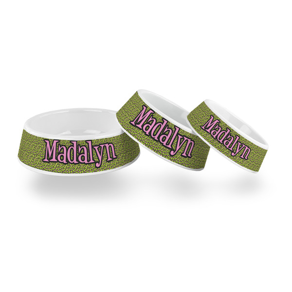 Pink & Lime Green Leopard Plastic Pet Bowls - PARENT MAIN