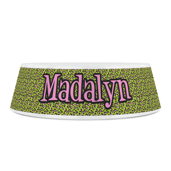 Pink & Lime Green Leopard Plastic Pet Bowls - Small - FRONT