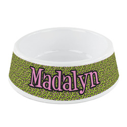 Pink & Lime Green Leopard Plastic Dog Bowl - Small (Personalized)