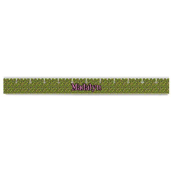 Pink & Lime Green Leopard Plastic Ruler - 12" - FRONT