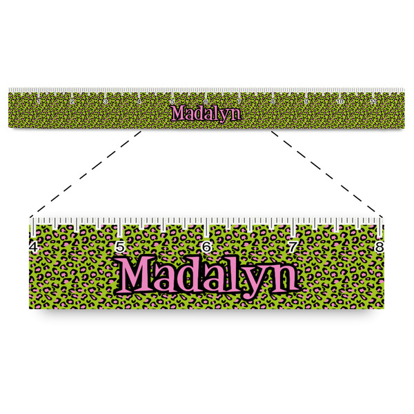 Custom Pink & Lime Green Leopard Plastic Ruler - 12" (Personalized)