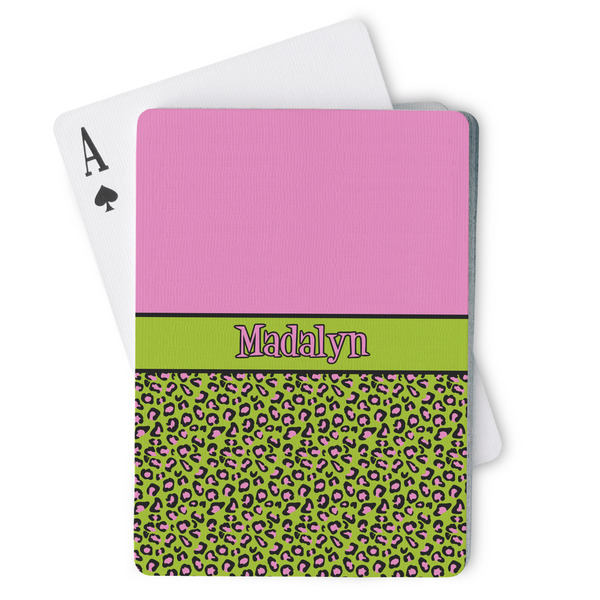 Custom Pink & Lime Green Leopard Playing Cards (Personalized)