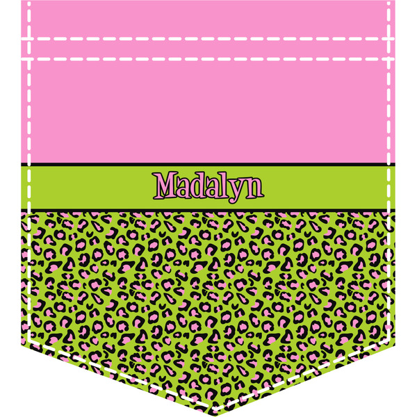 Custom Pink & Lime Green Leopard Iron On Faux Pocket (Personalized)
