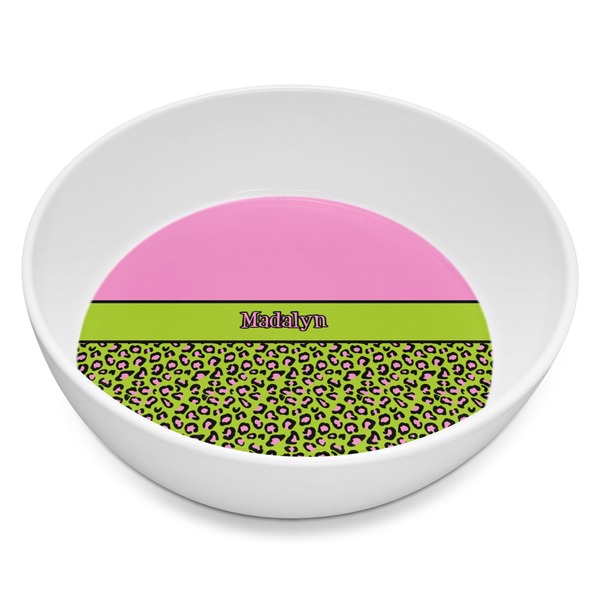 Custom Pink & Lime Green Leopard Melamine Bowl - 8 oz (Personalized)