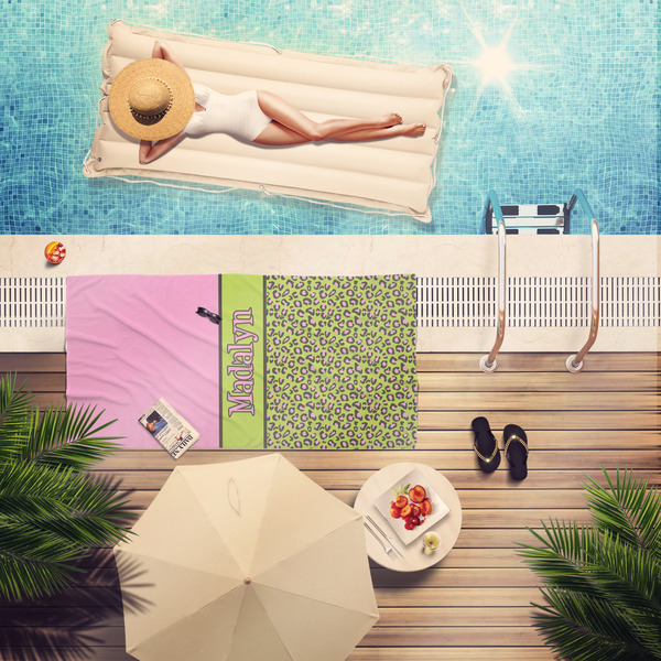 Pink & Lime Green Leopard Pool Towel Lifestyle