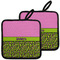 Pink & Lime Green Leopard Pot Holders - Set of 2 w/ Name or Text