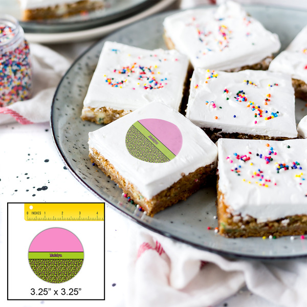 Pink & Lime Green Leopard Printed Icing Circle - Large - In Context