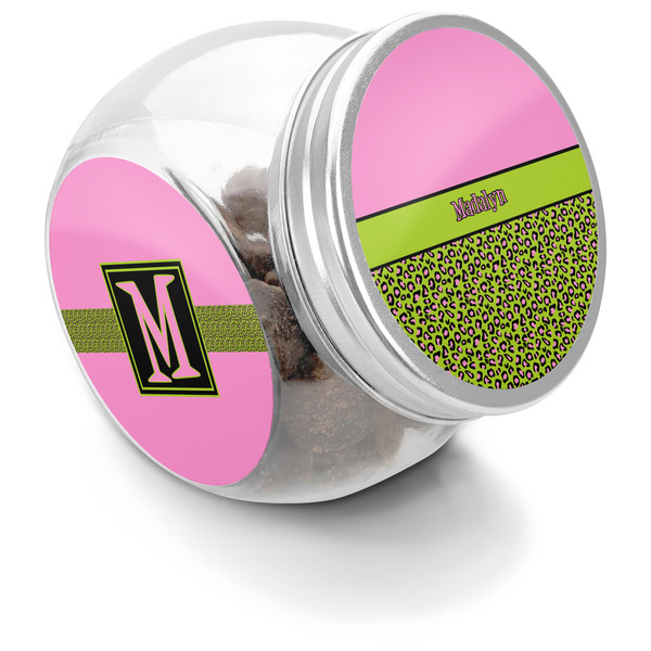 Custom Pink & Lime Green Leopard Puppy Treat Jar (Personalized)