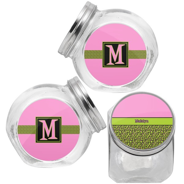 Pink & Lime Green Leopard Puppy Treat Jar - Top Left Right