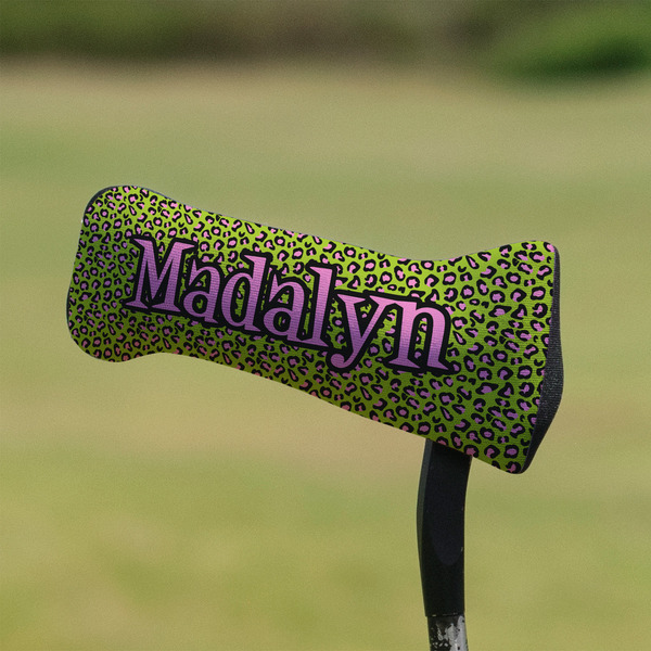 Pink & Lime Green Leopard Putter Cover - On Putter