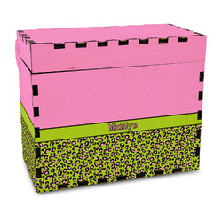 Pink & Lime Green Leopard Wood Recipe Box - Full Color Print (Personalized)