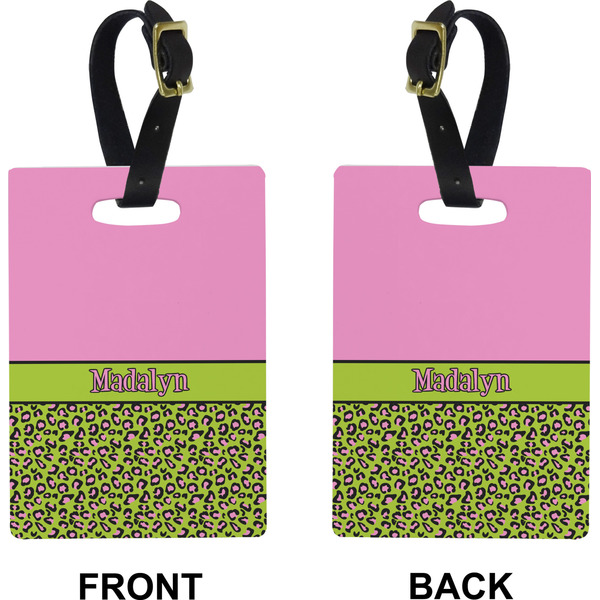 Pink & Lime Green Leopard Rectangle Luggage Tag (Front + Back)