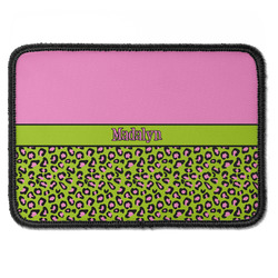 Pink & Lime Green Leopard Iron On Rectangle Patch w/ Name or Text