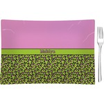 Pink & Lime Green Leopard Glass Rectangular Appetizer / Dessert Plate w/ Name or Text