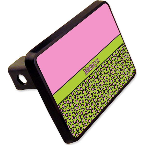 Custom Pink & Lime Green Leopard Rectangular Trailer Hitch Cover - 2" w/ Name or Text