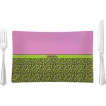 Pink & Lime Green Leopard Glass Rectangular Lunch / Dinner Plate w/ Name or Text