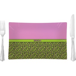 Pink & Lime Green Leopard Rectangular Glass Lunch / Dinner Plate - Single or Set (Personalized)