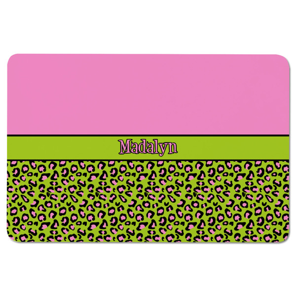Pink & Lime Green Leopard Rectangular Fridge Magnet - FRONT