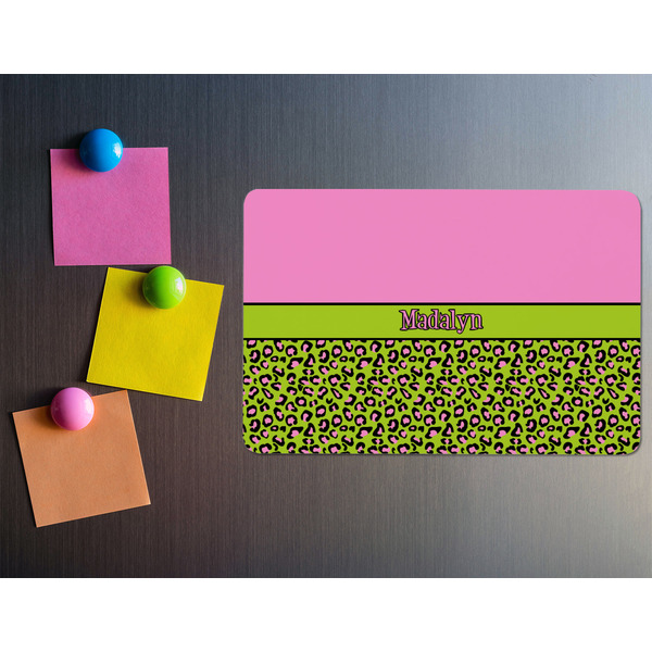 Pink & Lime Green Leopard Rectangular Fridge Magnet - LIFESTYLE