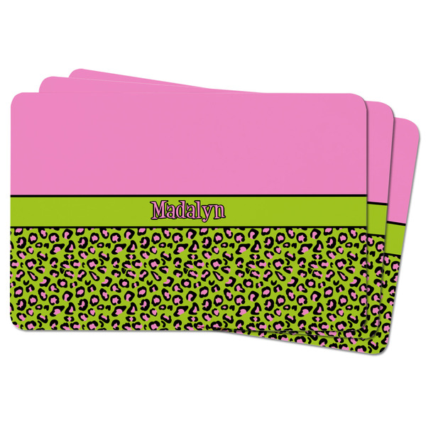 Pink & Lime Green Leopard Rectangular Fridge Magnet - THREE