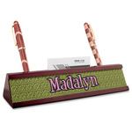Pink & Lime Green Leopard Red Mahogany Nameplate with Business Card Holder (Personalized)