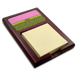 Pink & Lime Green Leopard Red Mahogany Sticky Note Holder (Personalized)