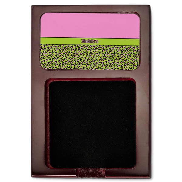 Pink & Lime Green Leopard Red Mahogany Sticky Note Holder - Flat