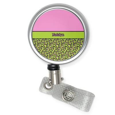 Pink & Lime Green Leopard Retractable Badge Reel (Personalized)