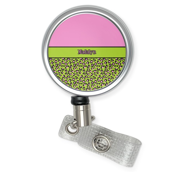 Custom Pink & Lime Green Leopard Retractable Badge Reel (Personalized)