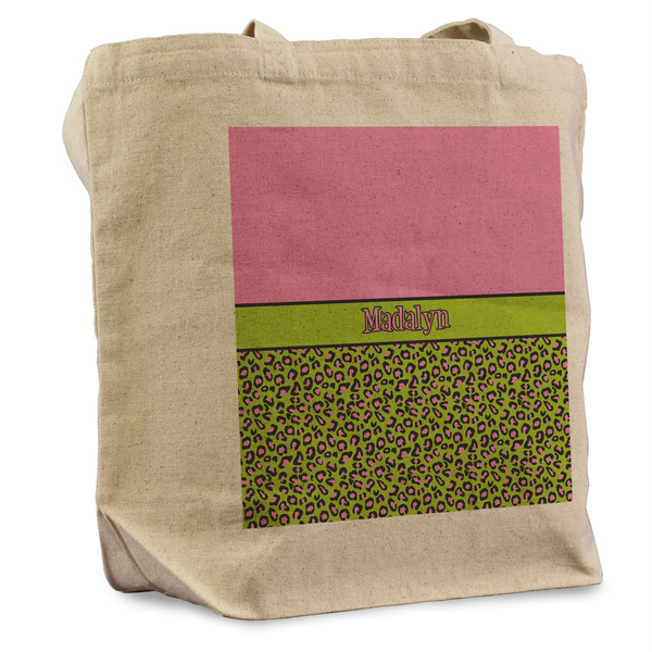 Custom Pink & Lime Green Leopard Reusable Cotton Grocery Bag (Personalized)
