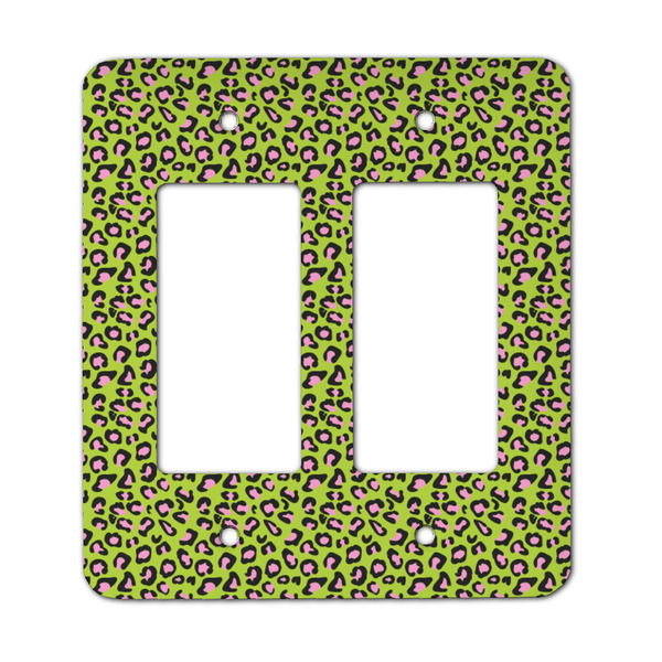 Custom Pink & Lime Green Leopard Rocker Style Light Switch Cover - Two Switch