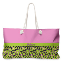 Pink & Lime Green Leopard Large Tote Bag with Rope Handles (Personalized)