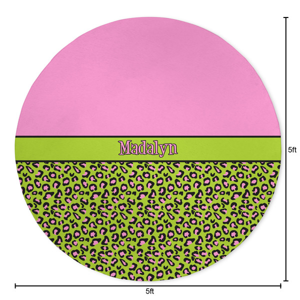 Pink & Lime Green Leopard Round Area Rug - Size