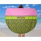 Pink & Lime Green Leopard Round Beach Towel - In Use
