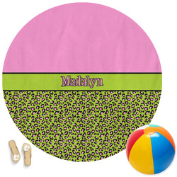 Pink & Lime Green Leopard Round Beach Towel (Personalized)